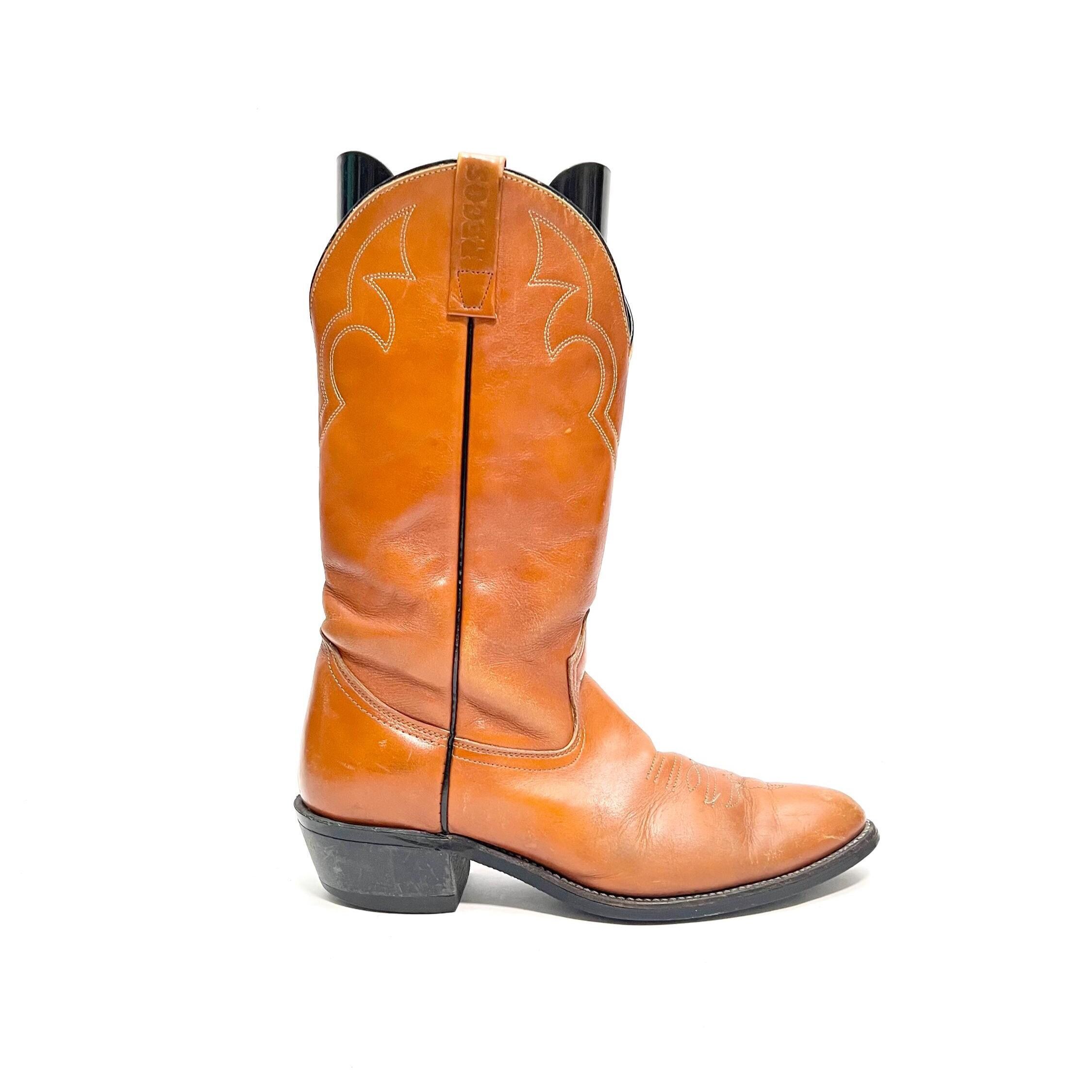 Vintage 1980s Mens Cowboy Boots // Cognac Brown Leather Mid  display picture 2
