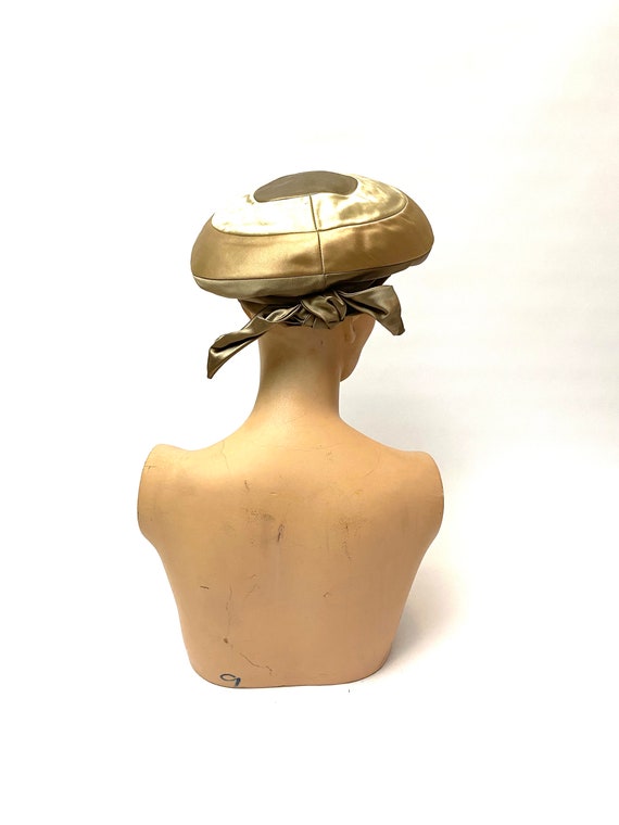 Vintage 1960s Silk Satin Mushroom Hat // Brown Mo… - image 7