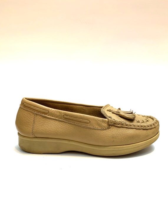Vintage 1970s Leather Moccasin Loafers // Casual Walk… - Gem