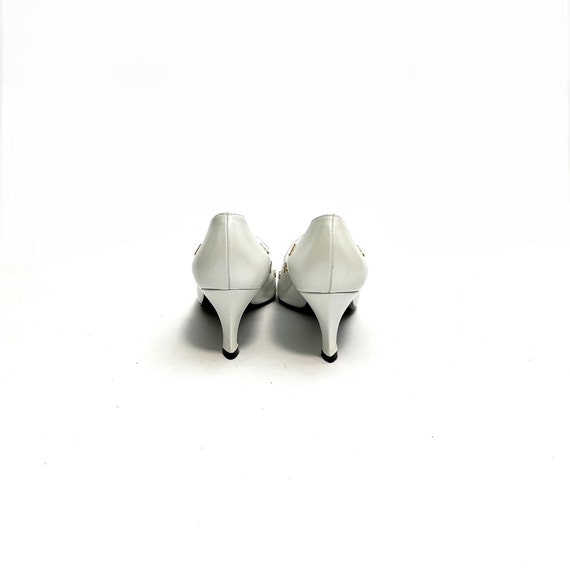 Vintage 1980s Geometric Studded Pumps // Pearl Wh… - image 8