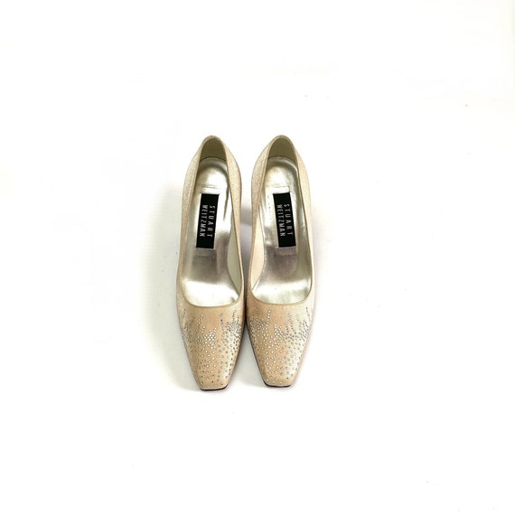 Vintage 1990s Rhinestone Heels // Ivory Silver Lu… - image 3