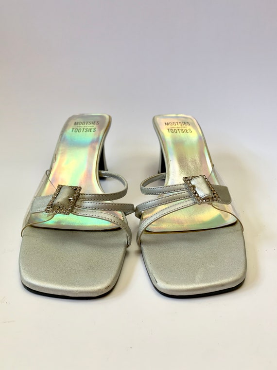 Vintage 1990s Kitten Heels // Silver Rhinestone F… - image 1