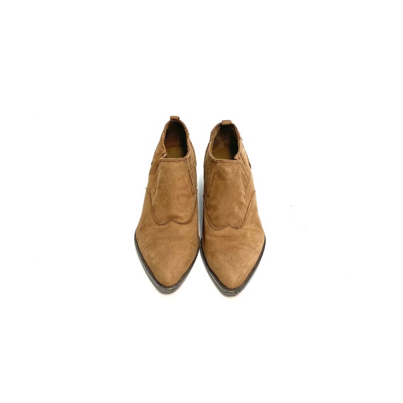 Vintage 1990s Western Ankle Booties // Tan Suede … - image 3