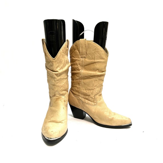 Vintage 1980s Womens Slouch Boots // Tan Leather … - image 5