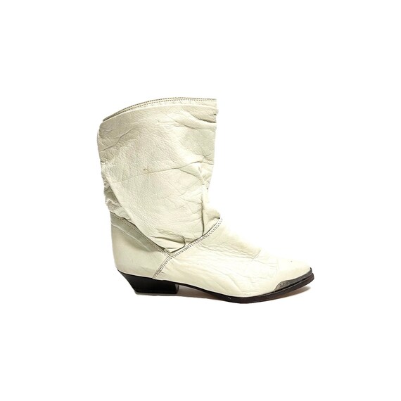 Vintage 1980s Womens Slouch Booties // White Leat… - image 1