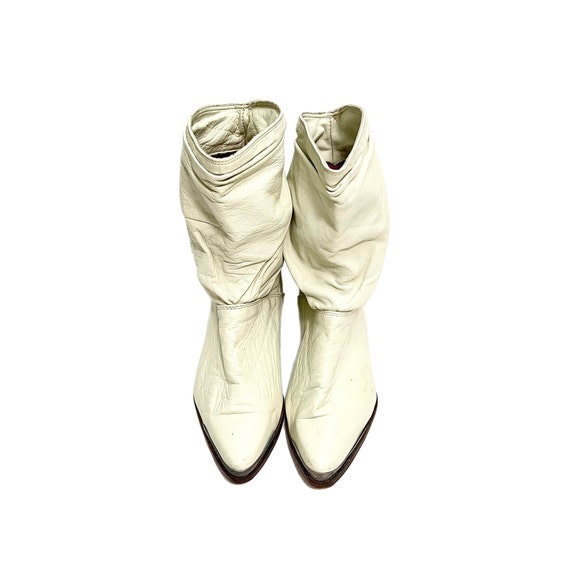 Vintage 1980s Womens Slouch Booties // White Leat… - image 4