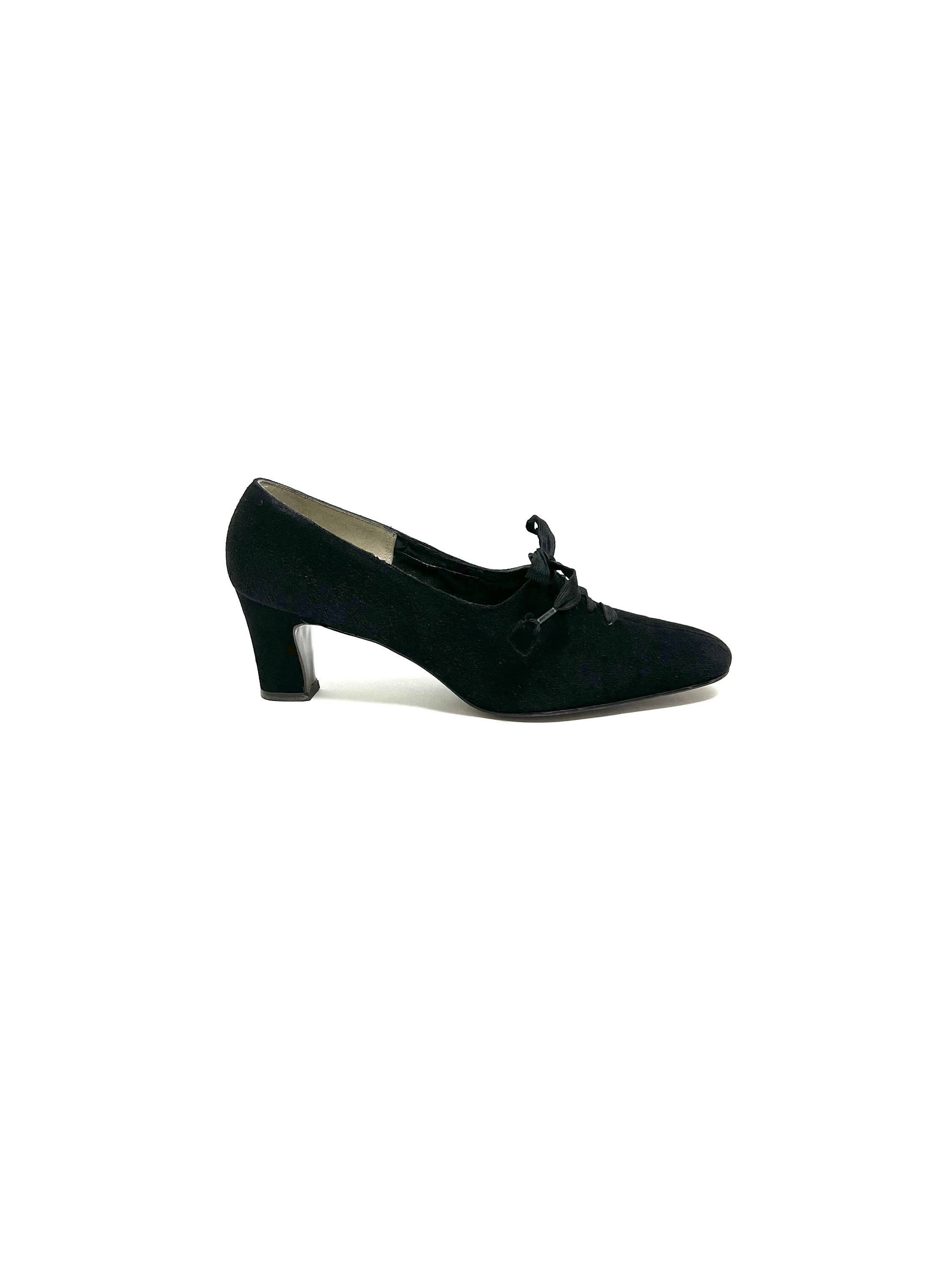 Vintage jaren 1950 Veter Pumps / / Zwart Suède Hakken Laarsjes - Etsy België