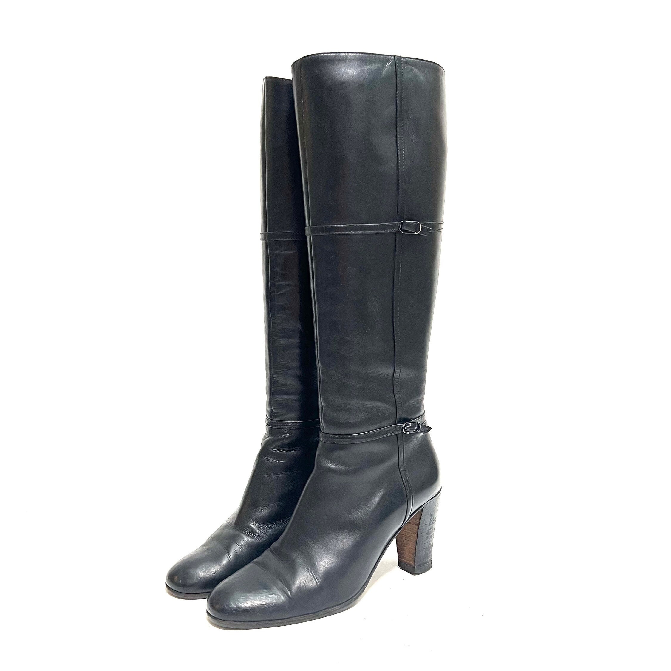 Vintage 1970s Italian Leather Boots // Black Knee High Zip Vintage 1970s Italian Leather Boots // Black Knee High Zip