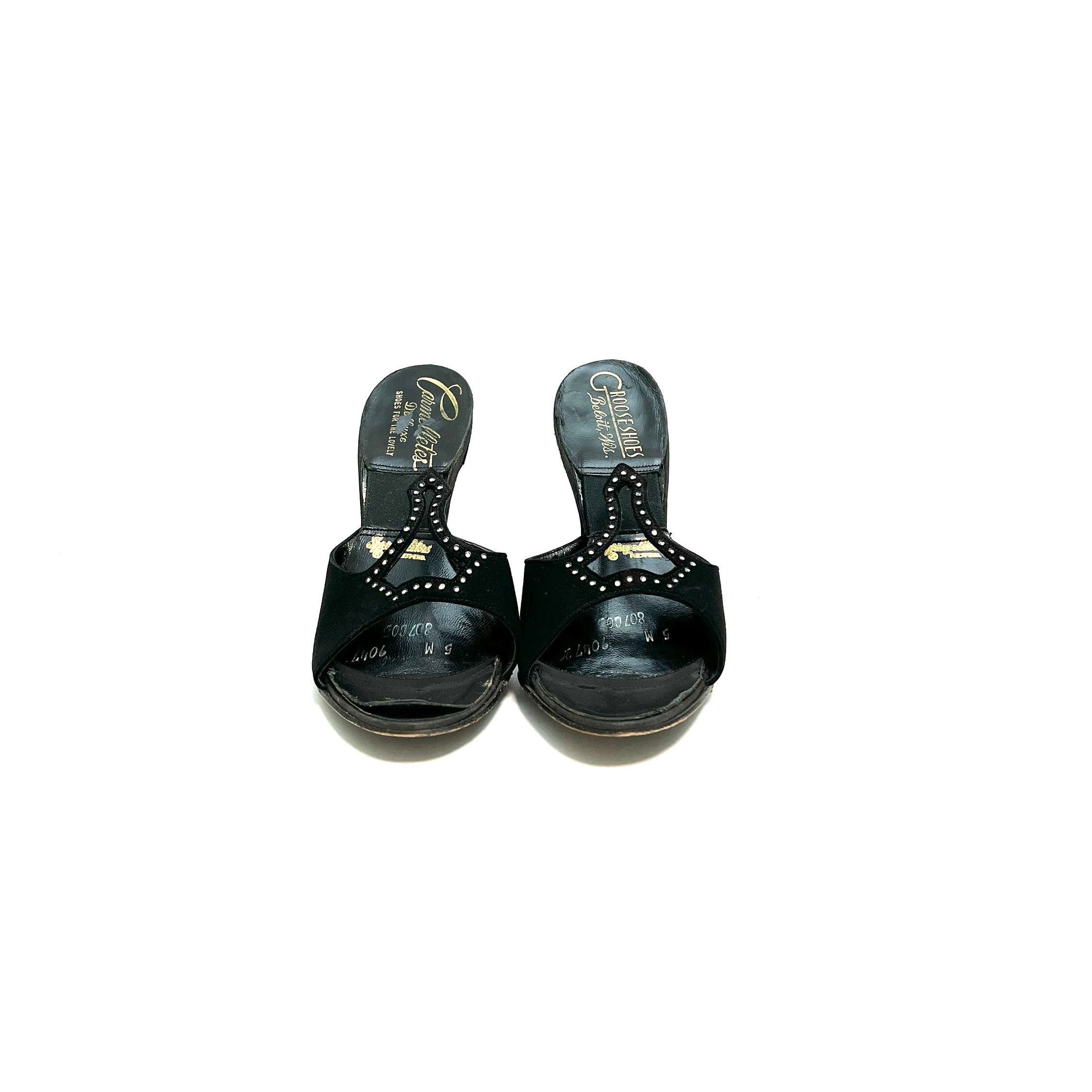 Vintage 1950s Springolators // Black Suede Rhinestone Polly Style