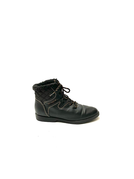 Vintage 1980s Unisex Snow Boots // Black Vegan Lac