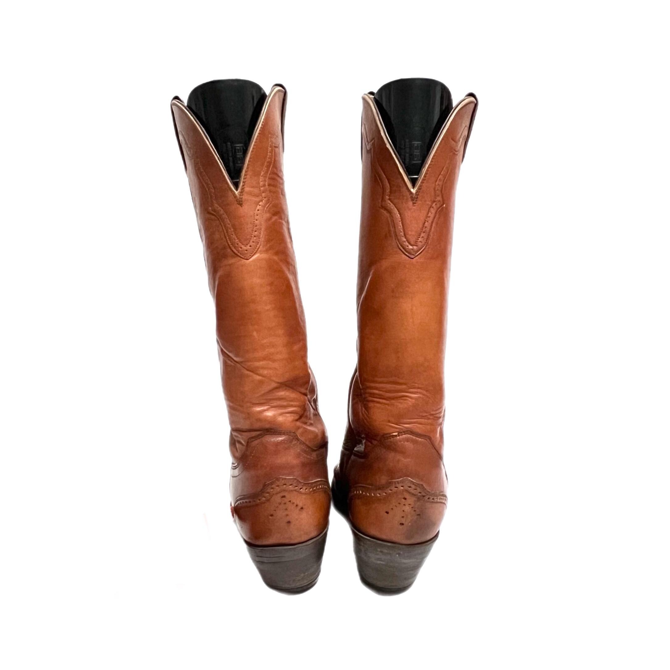 Vintage Men Justin Boots 1967 Brown Leather‎ Cowboy  Pull-On Western Boots 7.5 Vintage 1970s Mens Knee High Cowboy Boots // Brown Leather  main image 2