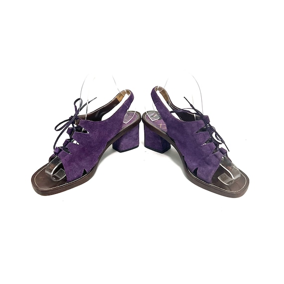 Vintage 1970s Lace Up Heels // Groovy Purple Sued… - image 5