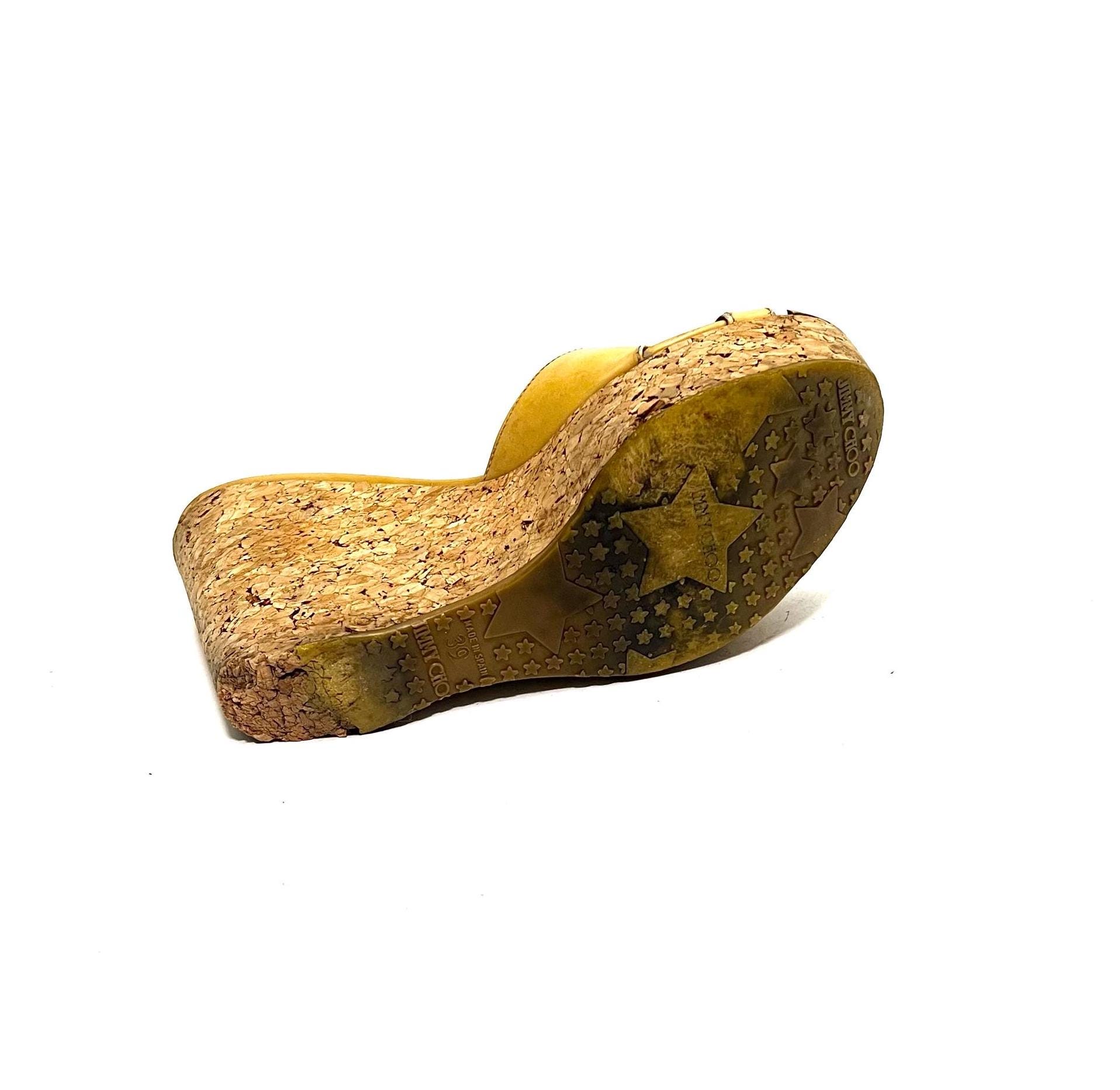 Vintage Y2K Platform Sandals // Yellow Patent Leather Open Toe