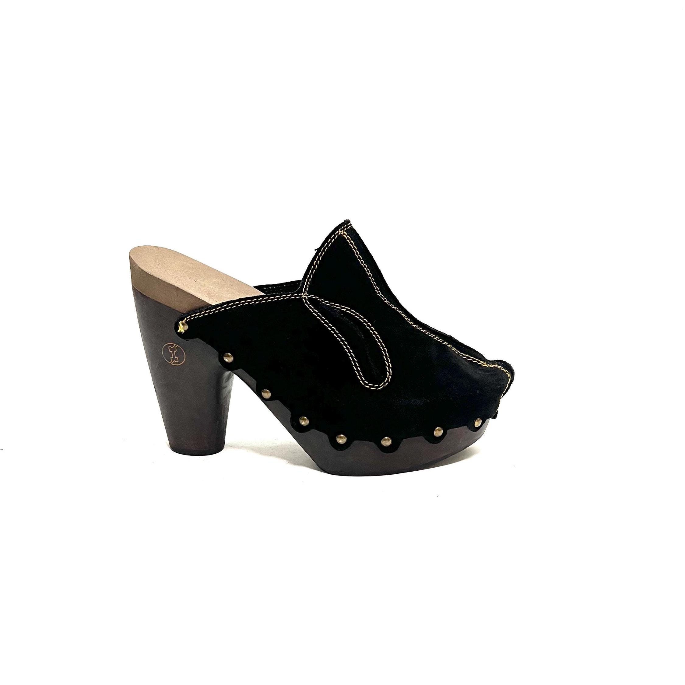 Vintage 1990s Platform Clogs // Black Suede Slip on Memory Foam