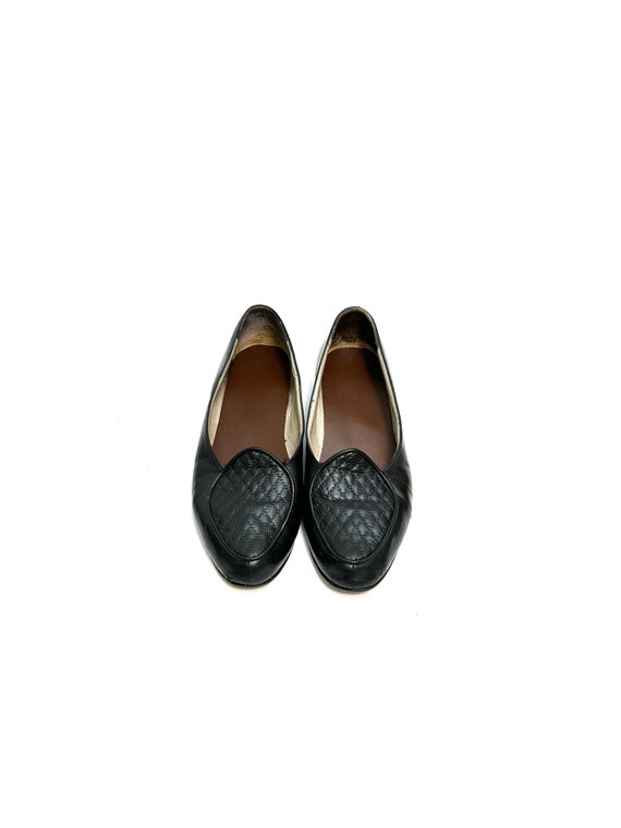 Vintage 1980s Quilted Loafers // Black Leather Sl… - image 1