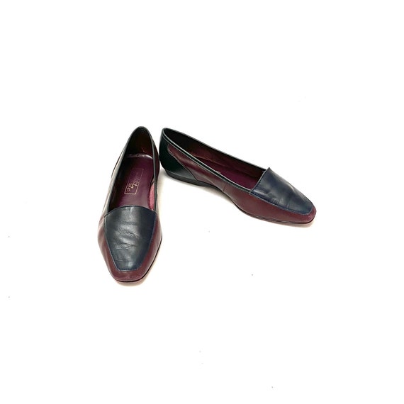 Vintage 1980s Leather Loafers // Maroon and Navy … - image 4