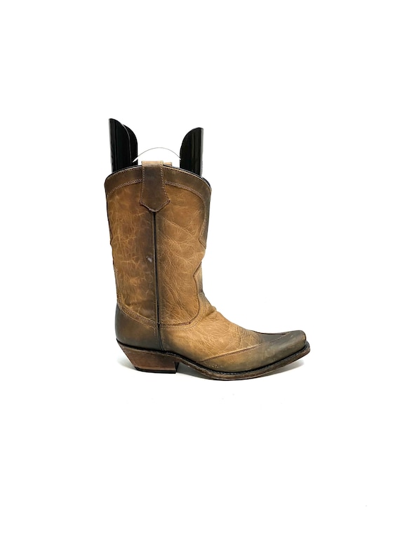 Vintage 1980s Mens Square Toe Cowboy Boots // Brown Leather