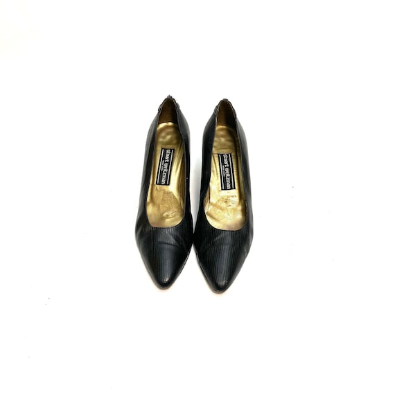 Vintage 1980s Pointed Toe Kitten Heels // Black E… - image 3