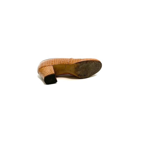 Vintage 1940s Loafer Pumps // Brown Embossed Leat… - image 7