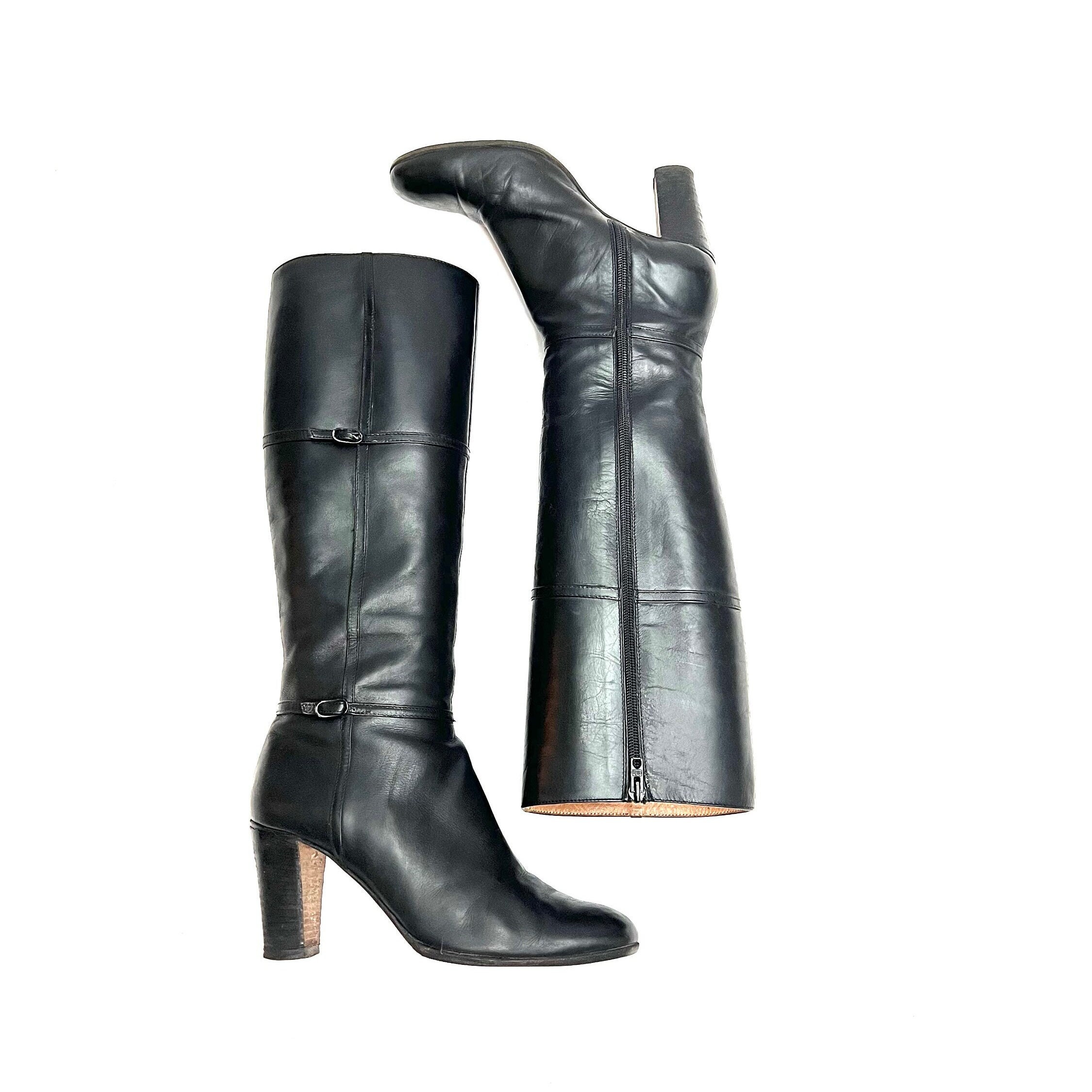 Vintage 1970s Italian Leather Boots // Black Knee High Zip Vintage 1970s Italian Leather Boots // Black Knee High Zip