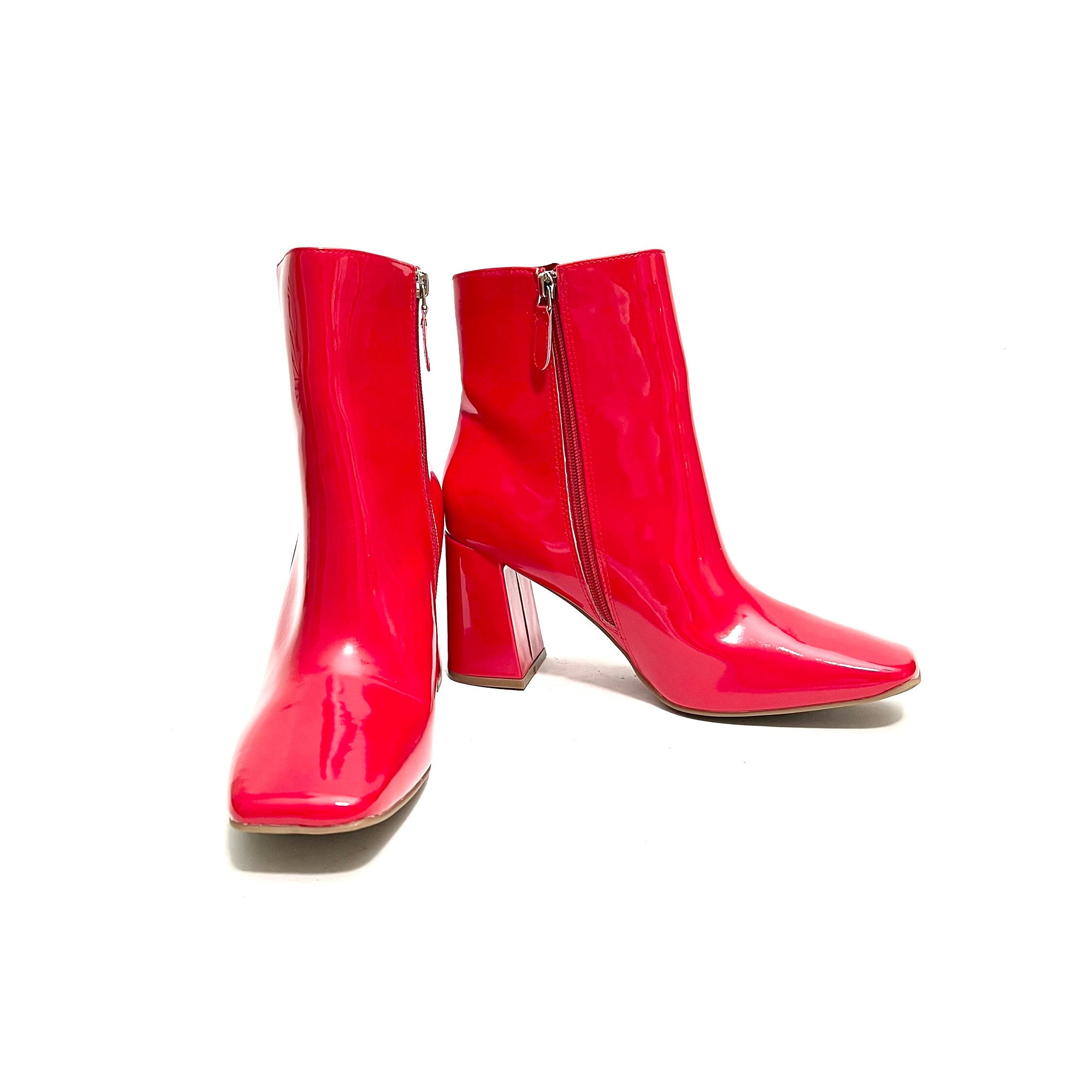 Vintage Y2K Deadstock Ankle Boots // Vegan Red Patent
