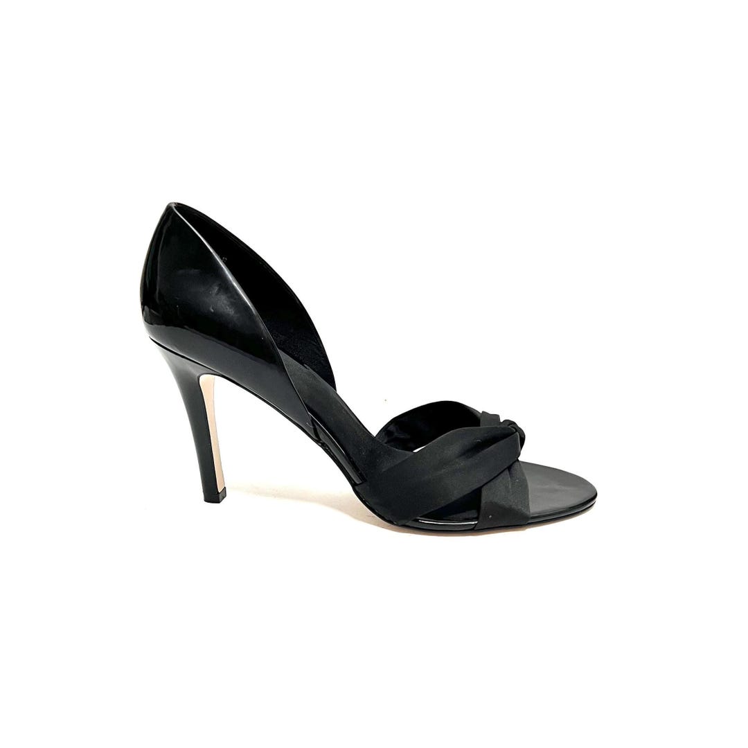 Vintage 1990s Deadstock Satin Stiletto Heels Black Vegan Patent vintage-1990s-deadstock-satin-stiletto-heels-black-vegan-patent