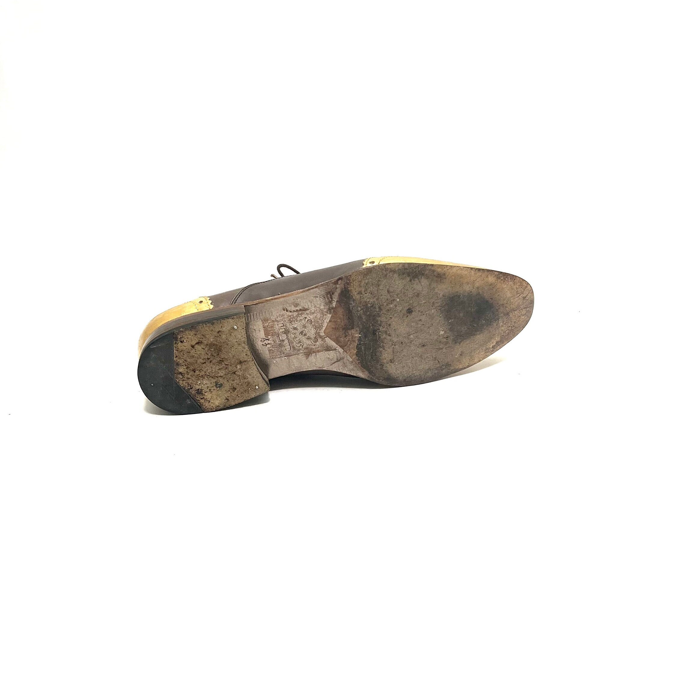Vintage 1960s men’s brown leather gold brogue wingtip Oxford shoes Vintage 70s Brown Leather Wingtip Dress Shoes Mens 8.5 C  main image 4