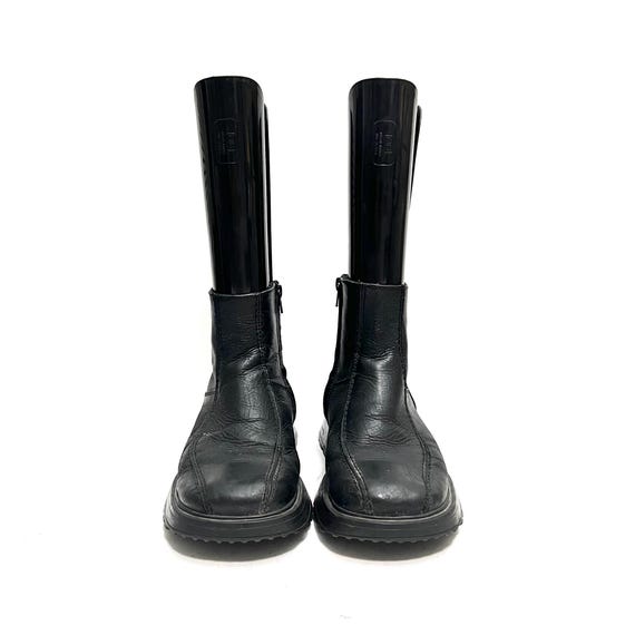 Vintage 1990s Mens Ankle Boots // Black Leather Zip up Platform
