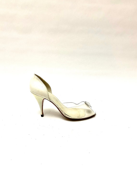 Vintage 1950s D orsay Pumps Clear Vinyl Rhinestone White