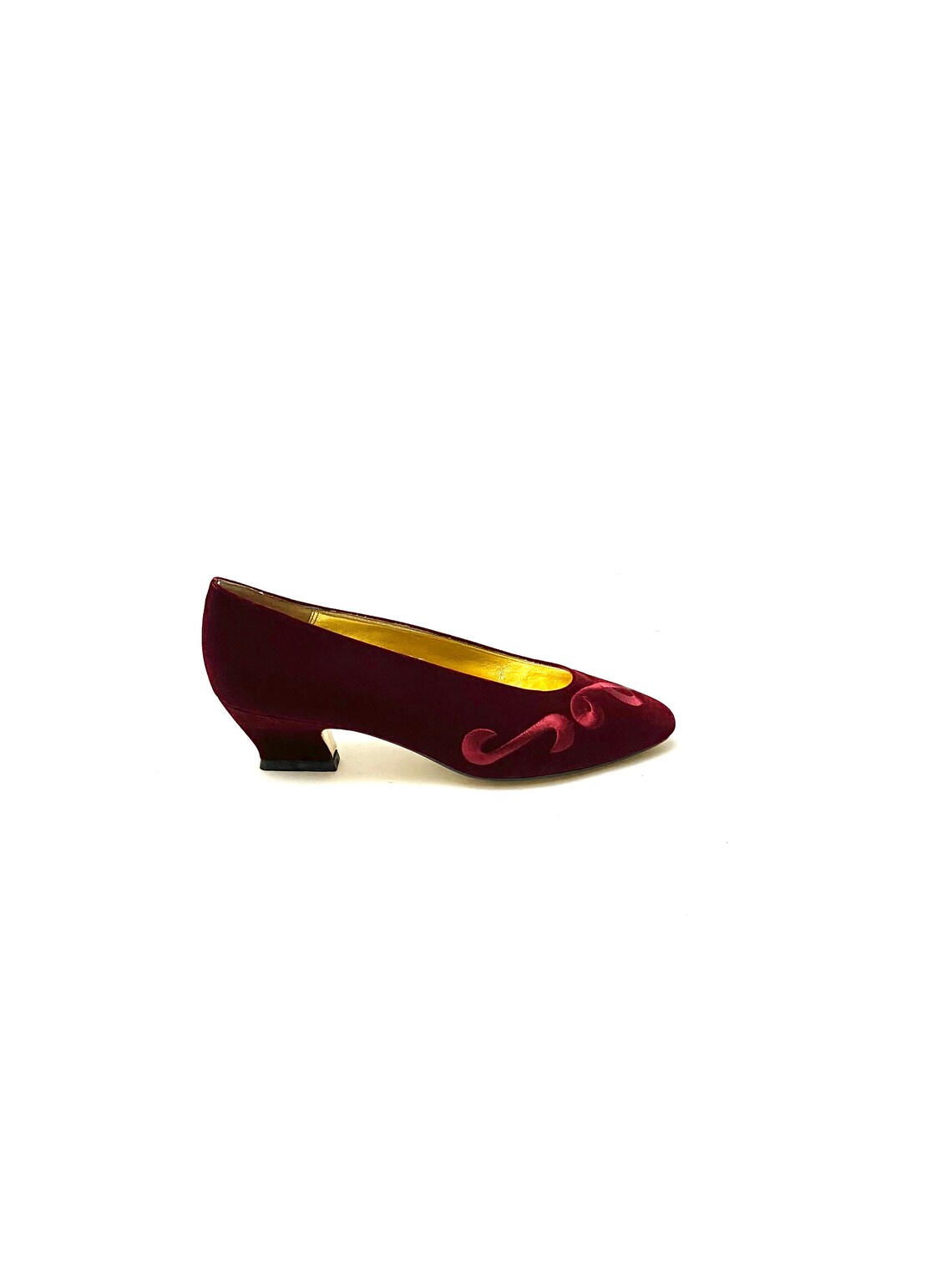 Vintage Flower Velvet Kitten Heel Shoes