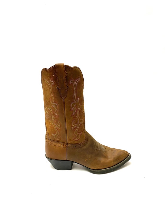 Vintage 1990s Distressed Leather Cowboy Boots // B