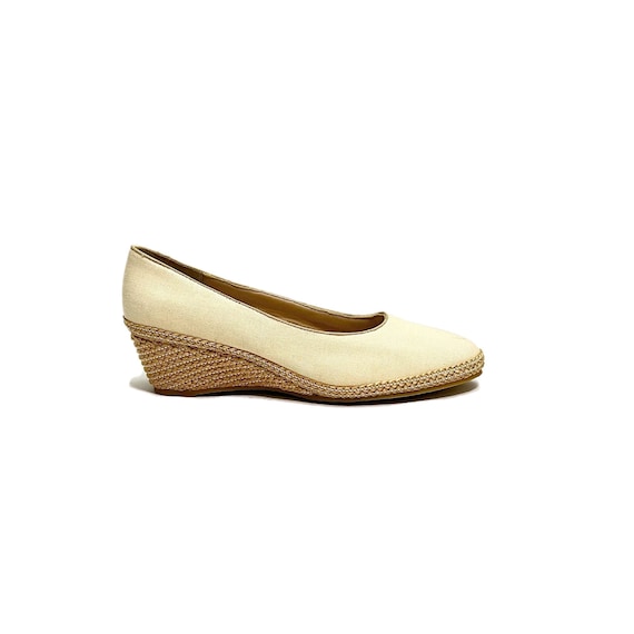 Vintage 1980s Slip on Espadrilles Beige Canvas Fabric Summer Wedge Heels by Easy Street Size 9 Etsy UK