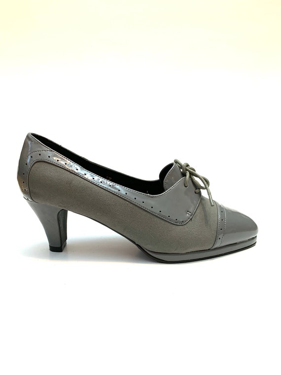 Vintage 1990s Gray Vegan Leather High Heel Oxfords