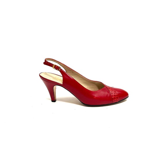 Vintage 1980s Snakeskin Applique Heels Lipstick Red Leather Slingback Shoes by Salvatore Ferragamo Size 6.5 Etsy Canada