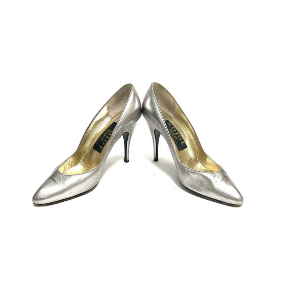 Vintage 1980s Stiletto Heels // Metallic Silver L… - image 5