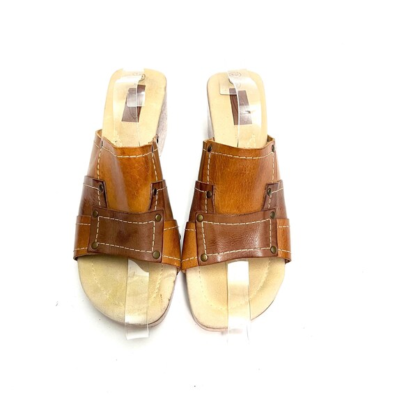 Vintage 1990s Patchwork Platform Sandals // Brown… - image 3