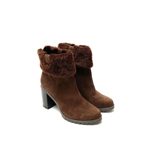 Vintage 1990s Faux Fur Halston Booties // Brown S… - image 6