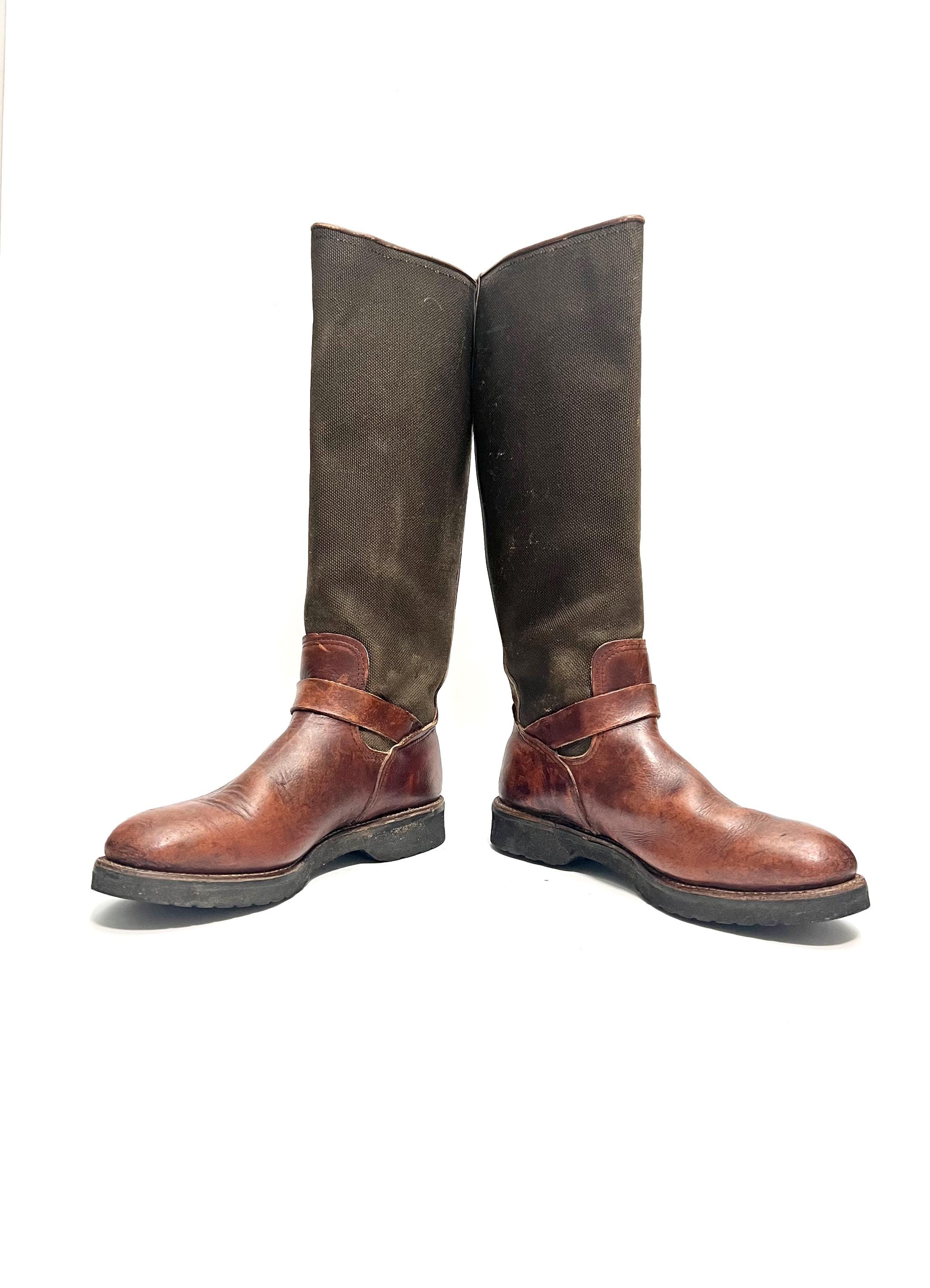 Vintage 1990s men\'s brown leather army green canvas snake proof hunting boots Vintage Resoled Chippewa Snake Boots (12D) ?? – Camoretro main image 4