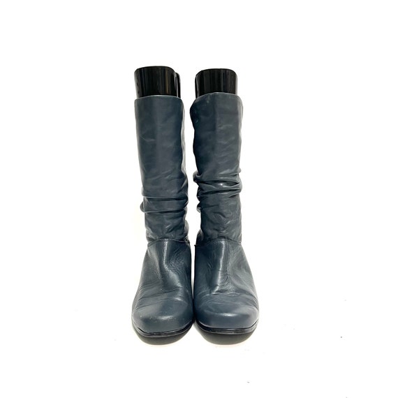 Vintage 1990s Womens Slouch Boots // Navy Blue Le… - image 3
