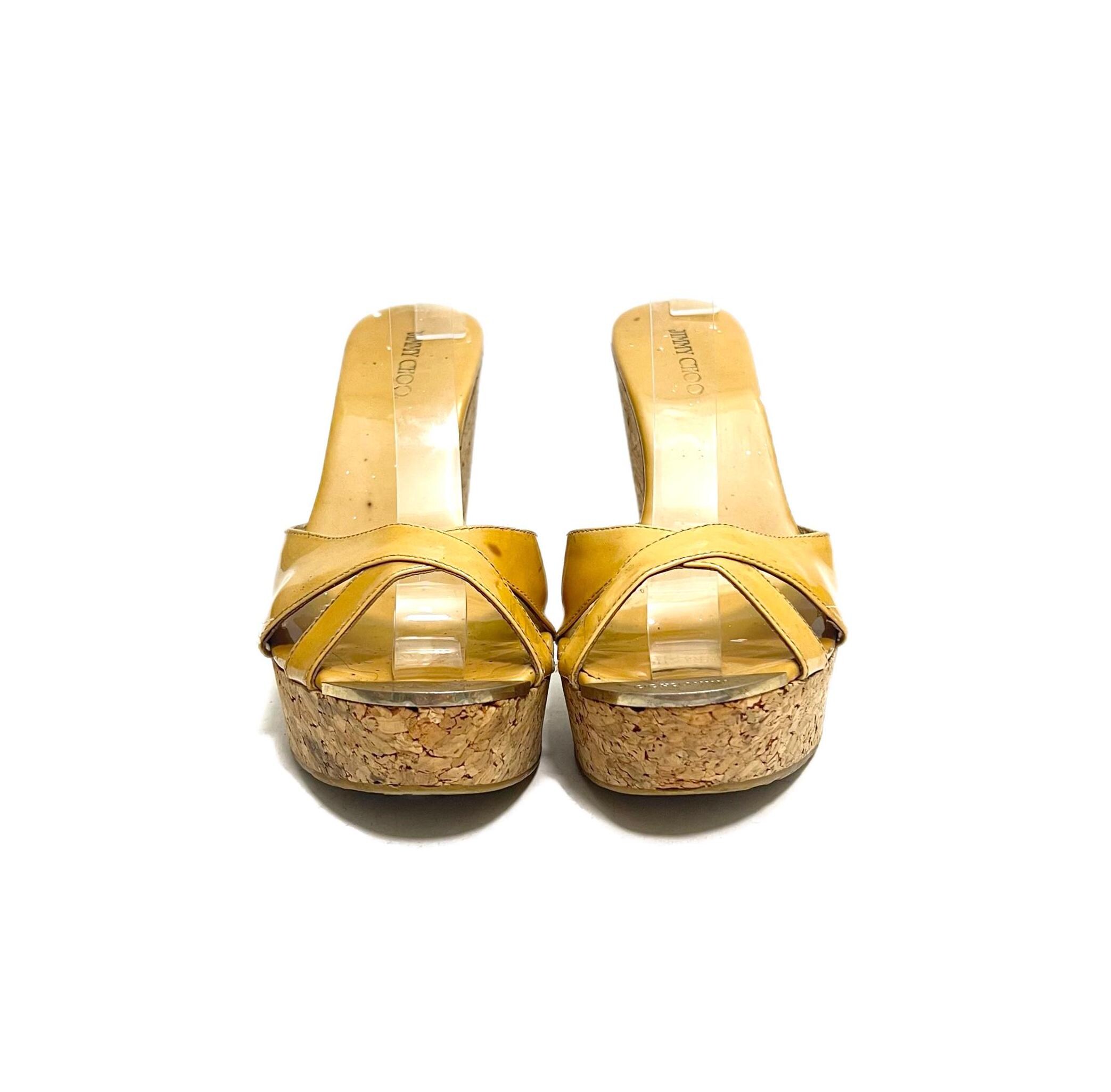 Vintage Y2K Platform Sandals // Yellow Patent Leather Open Toe