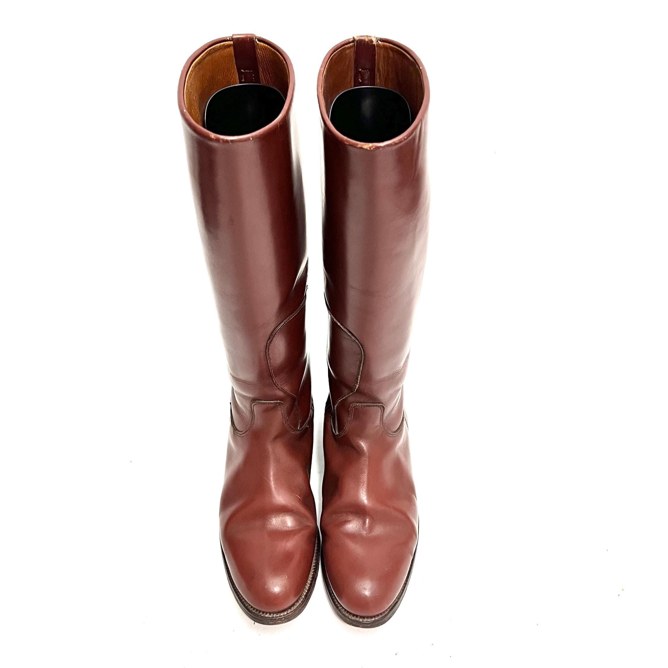 Vintage 1990s men’s cinnamon brown leather knee high pull on riding boots Brown Vintage Riding Boots Vintage 1990s Mens Riding Boots  main image 4