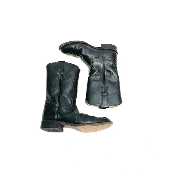 Vintage 1980s Black Leather Justin Boots // Mens … - image 2