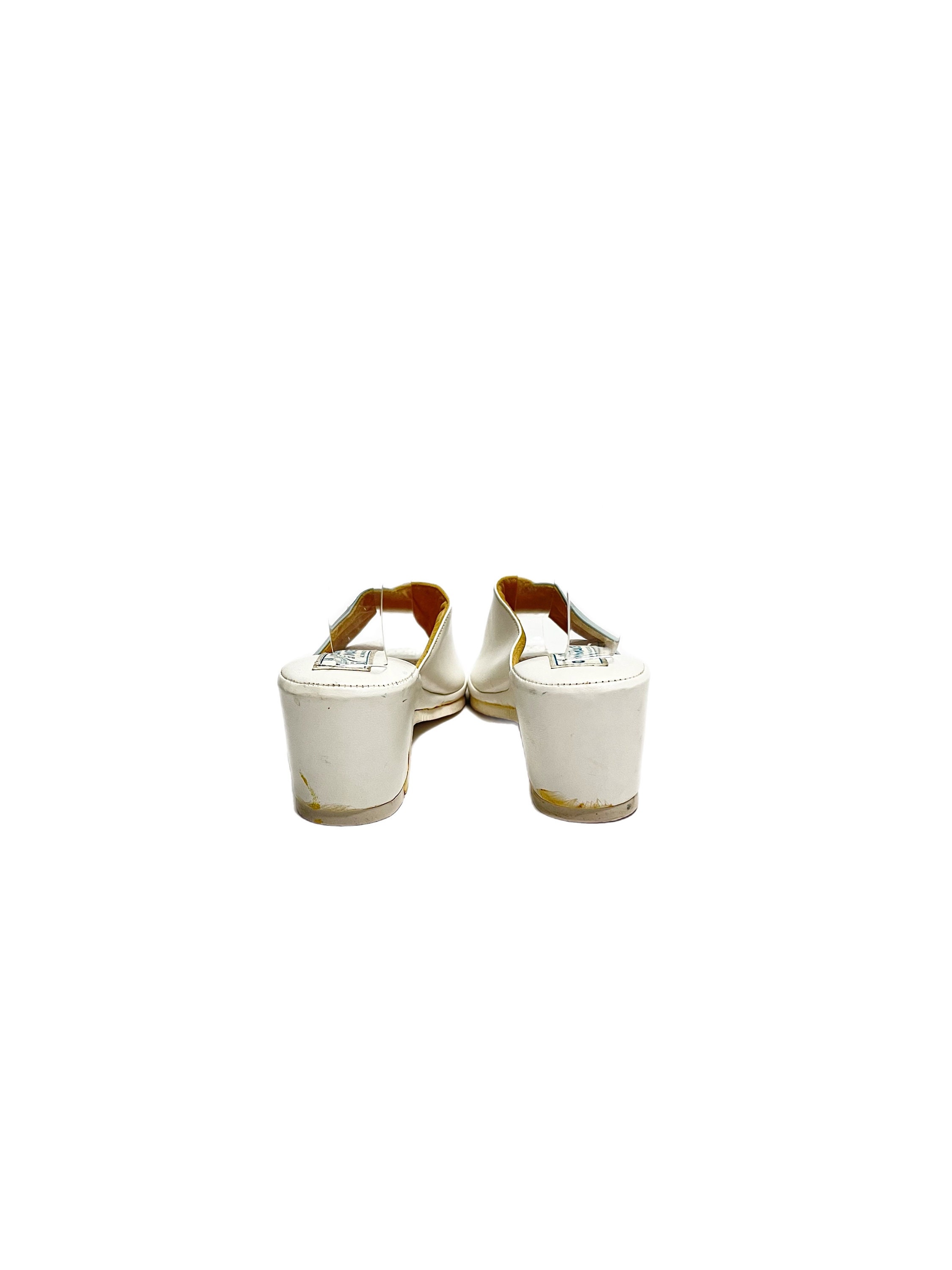 Vintage 1970s Colorblock Wedge Sandals // White Vegan