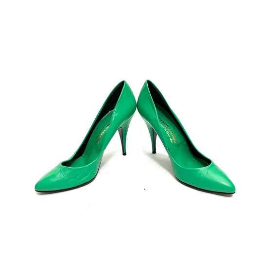 Vintage 1970s Stiletto Heels // Kelly Green Leath… - image 5