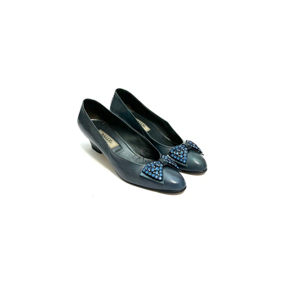 Vintage 1980s Rhinestone Bow Pumps // Navy Blue L… - image 6