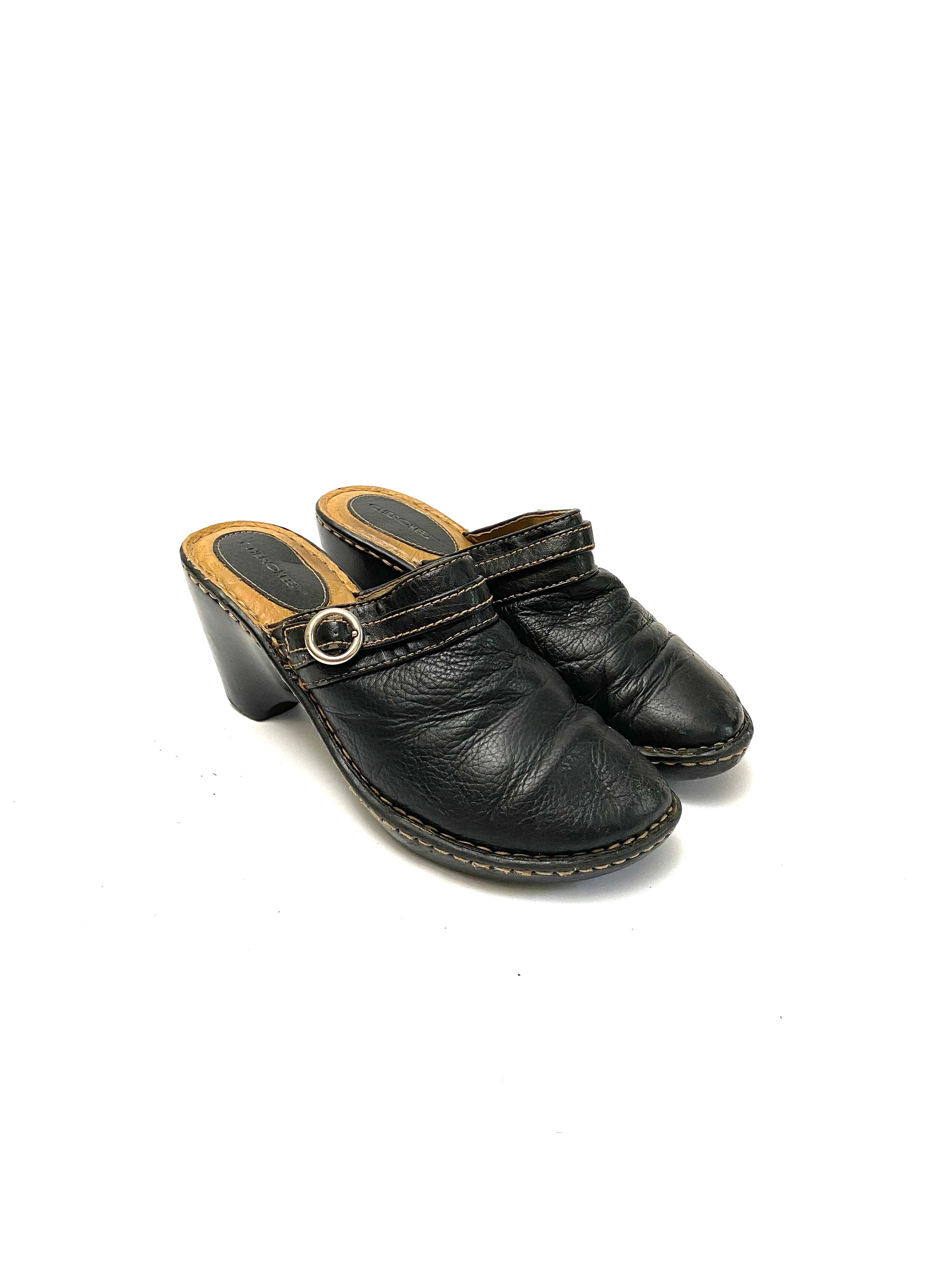Vintage 1990s Leather Clogs // Chunky Black Slip On Wedge | Etsy