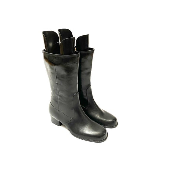 Vintage 1970s Rain Boots // Black Rubber Zip Up H… - image 6