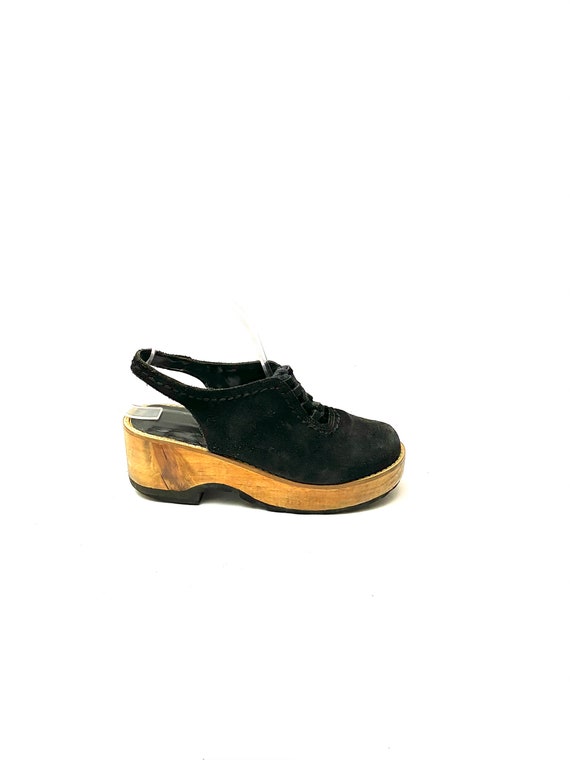 Vintage 1970s Platform Clogs // Black Suede Lace U