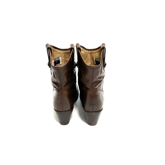 2000s Y2K FRYE Brown Leather Midi Ankle Lace-Up Boots size 6.5 US Vintage Y2K Heeled Ankle Boots // Brown Leather Pull on  main image 4