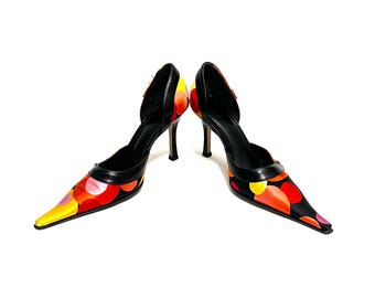 靴 Ameri HEART MOTIF POINTED TOE PUMPS Ameri VINTAGE Heart Motif Painted Toe Pumps Pointed S Black